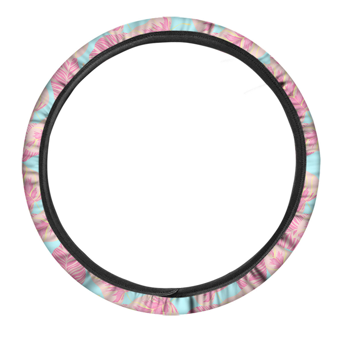Tropical Leaf Pink And Teal Print Pattern Car Steering Wheel Cover-grizzshop