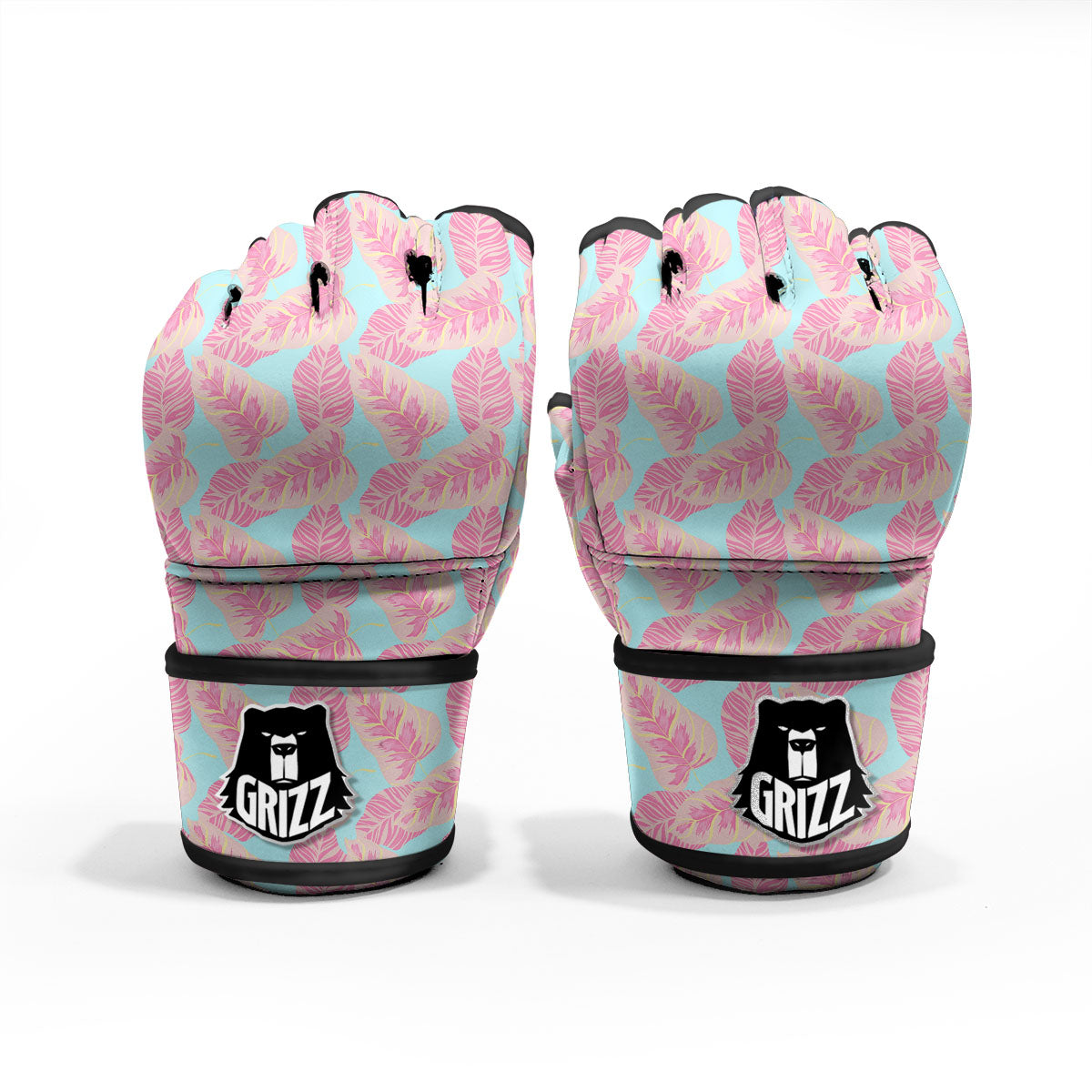 Tropical Leaf Pink And Teal Print Pattern MMA Gloves-grizzshop