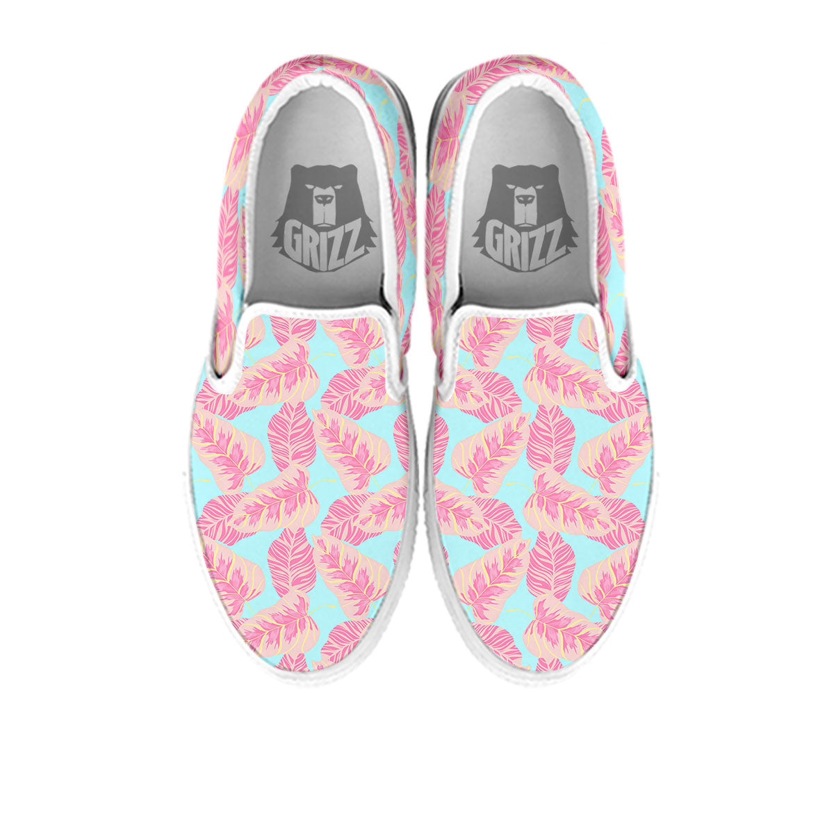 Tropical Leaf Pink And Teal Print Pattern White Slip On Shoes-grizzshop