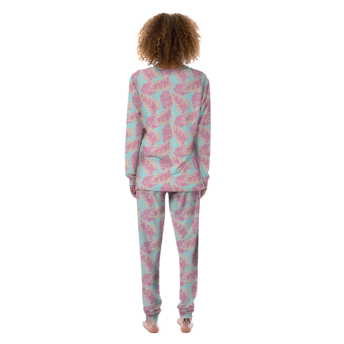Tropical Leaf Pink And Teal Print Pattern Women's Pajamas-grizzshop