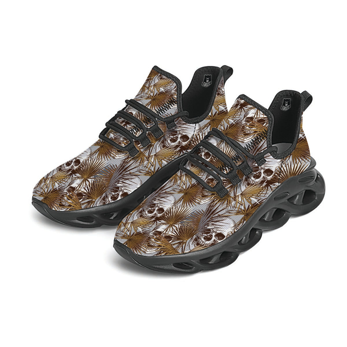 Tropical Leaf Skull Black Running Shoes-grizzshop