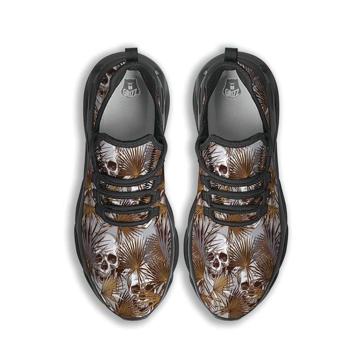 Tropical Leaf Skull Black Running Shoes-grizzshop