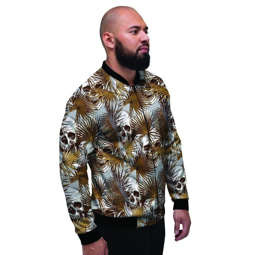 Tropical Leaf Skull Men's Bomber Jacket-grizzshop