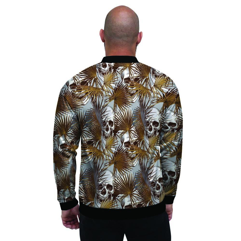 Tropical Leaf Skull Men's Bomber Jacket-grizzshop