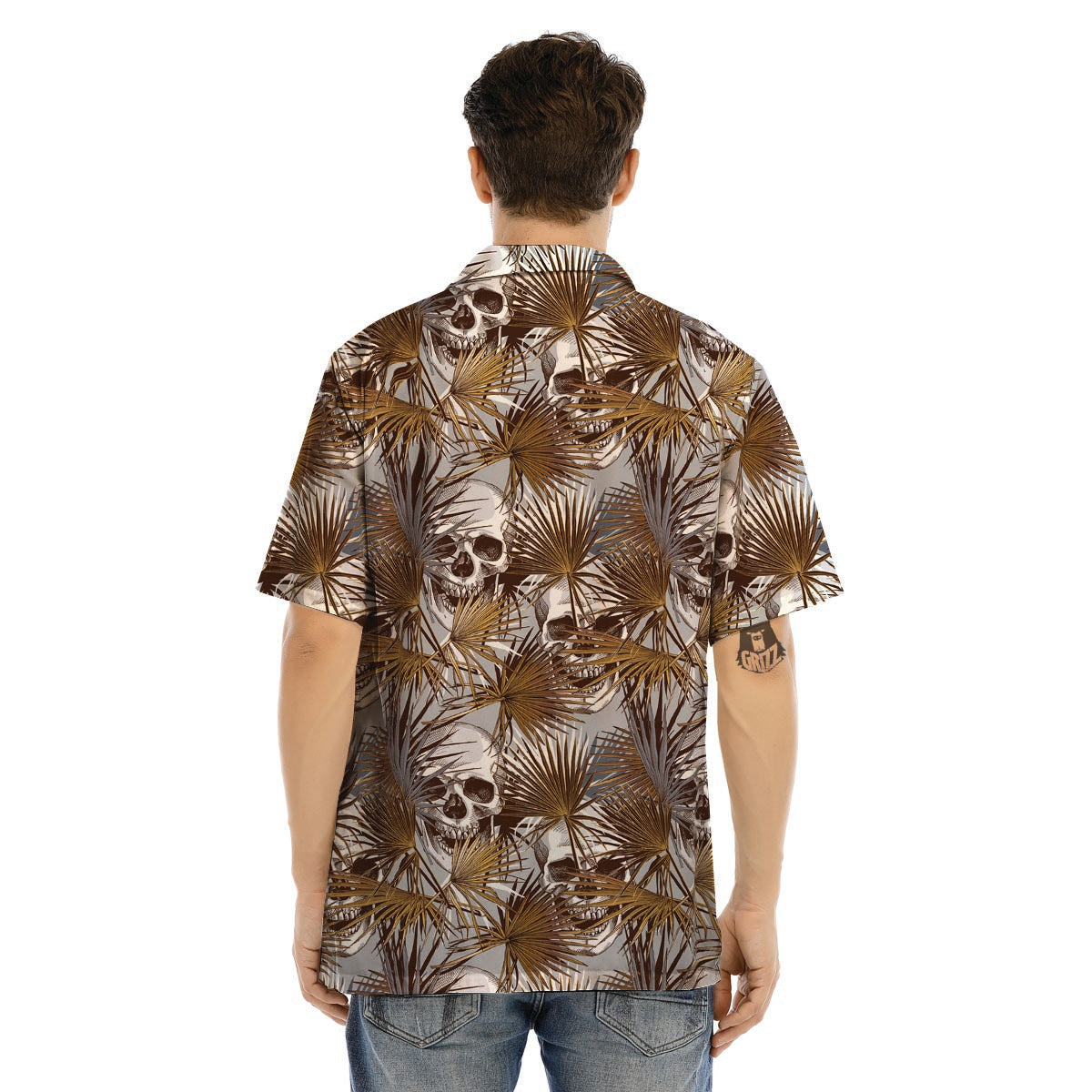 Tropical Leaf Skull Men’s Hawaiian Shirt-grizzshop