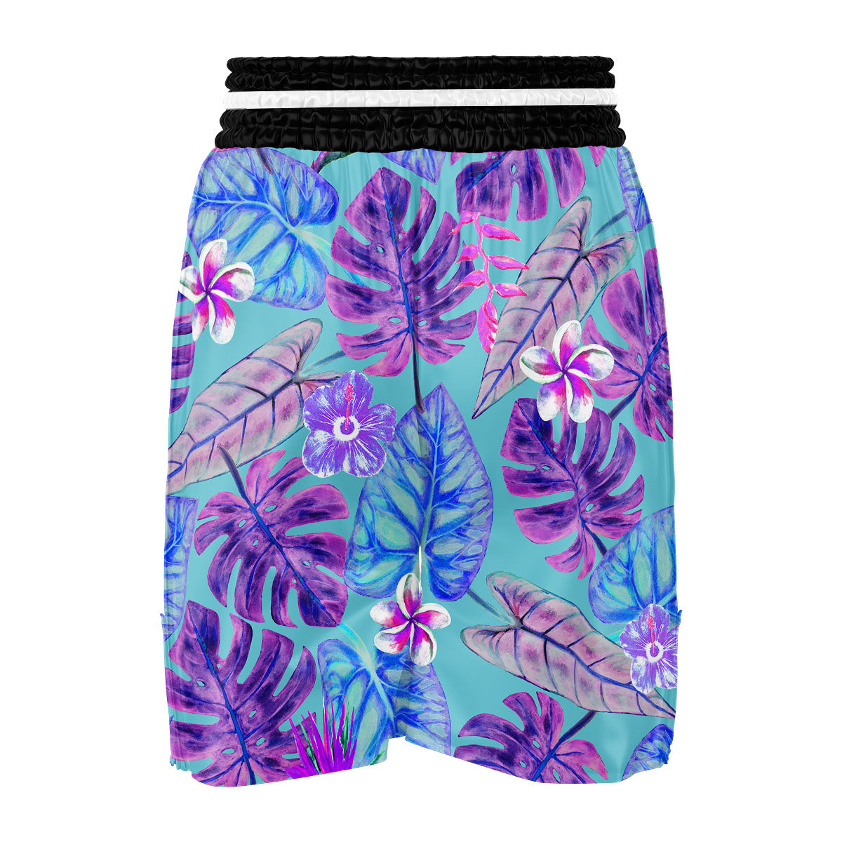 Tropical Leaf Teal And Purple Print Boxing Shorts-grizzshop