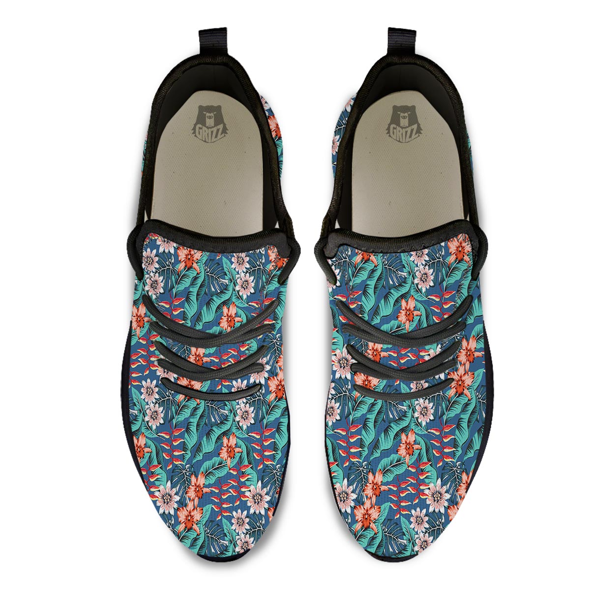 Tropical Leaf Teal Print Pattern Black Athletic Shoes-grizzshop