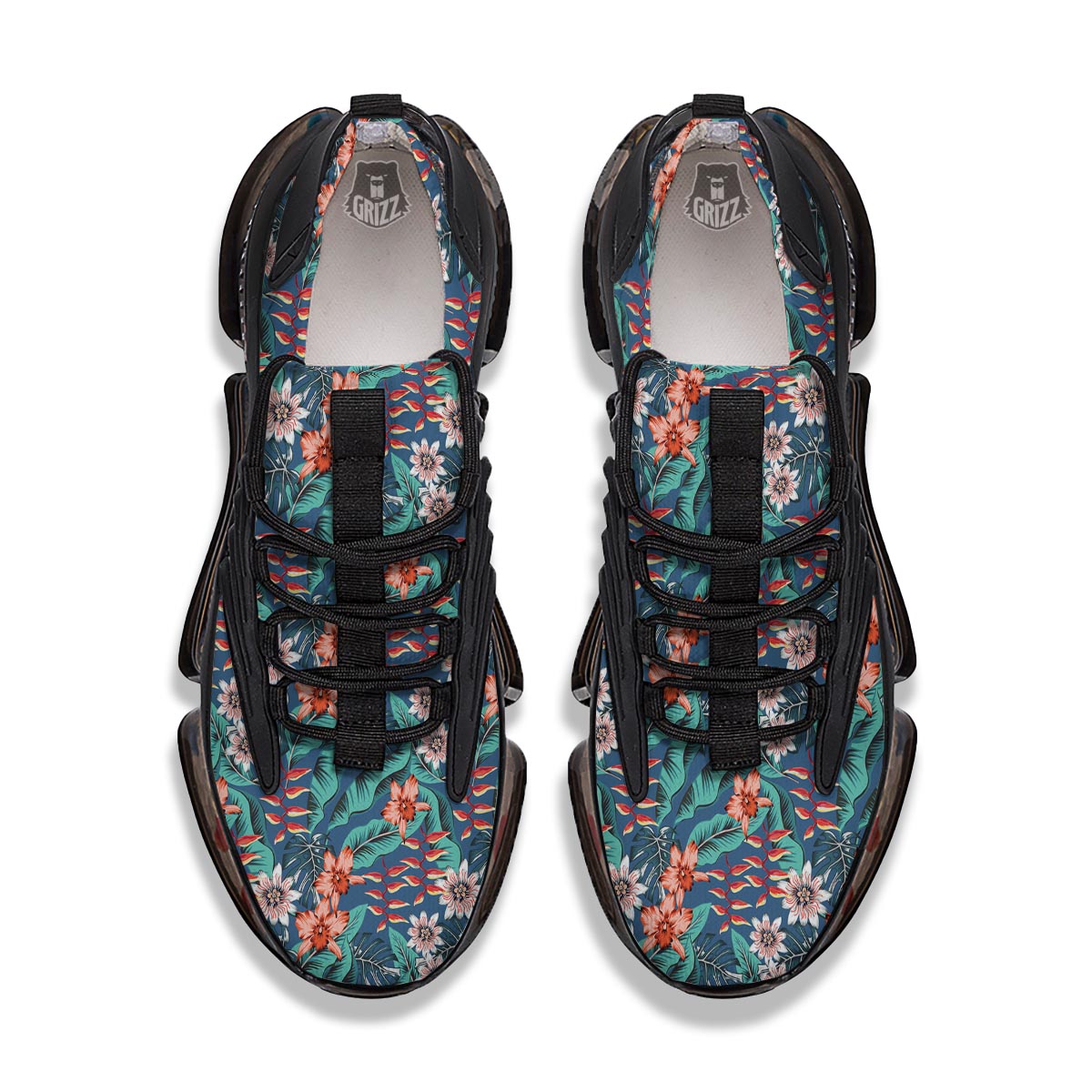Tropical Leaf Teal Print Pattern Black Gym Shoes-grizzshop