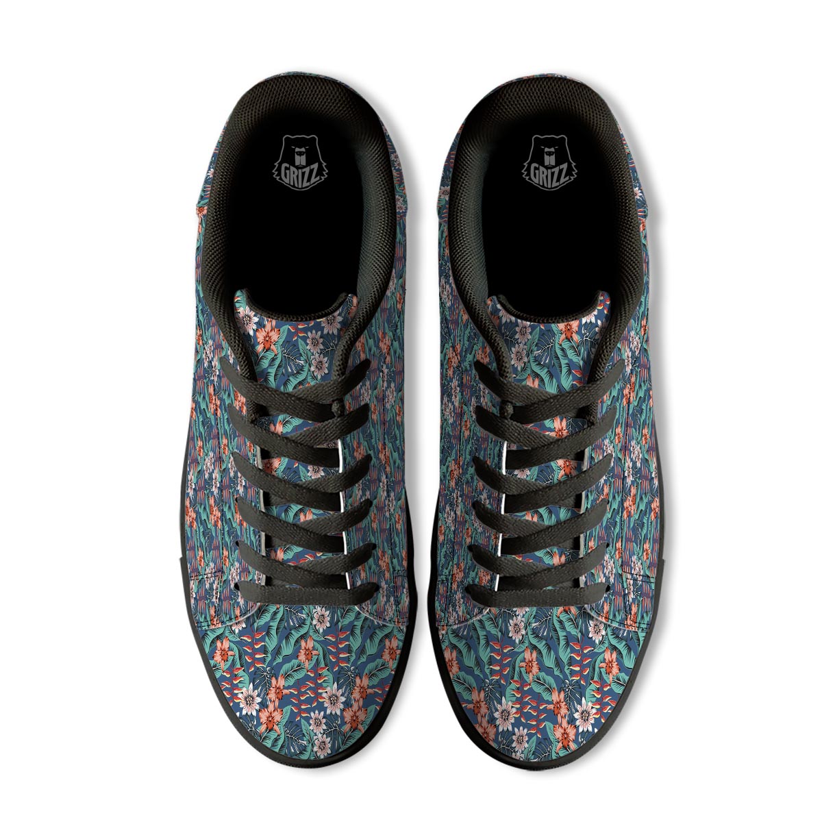 Tropical Leaf Teal Print Pattern Black Low Top Sneakers-grizzshop