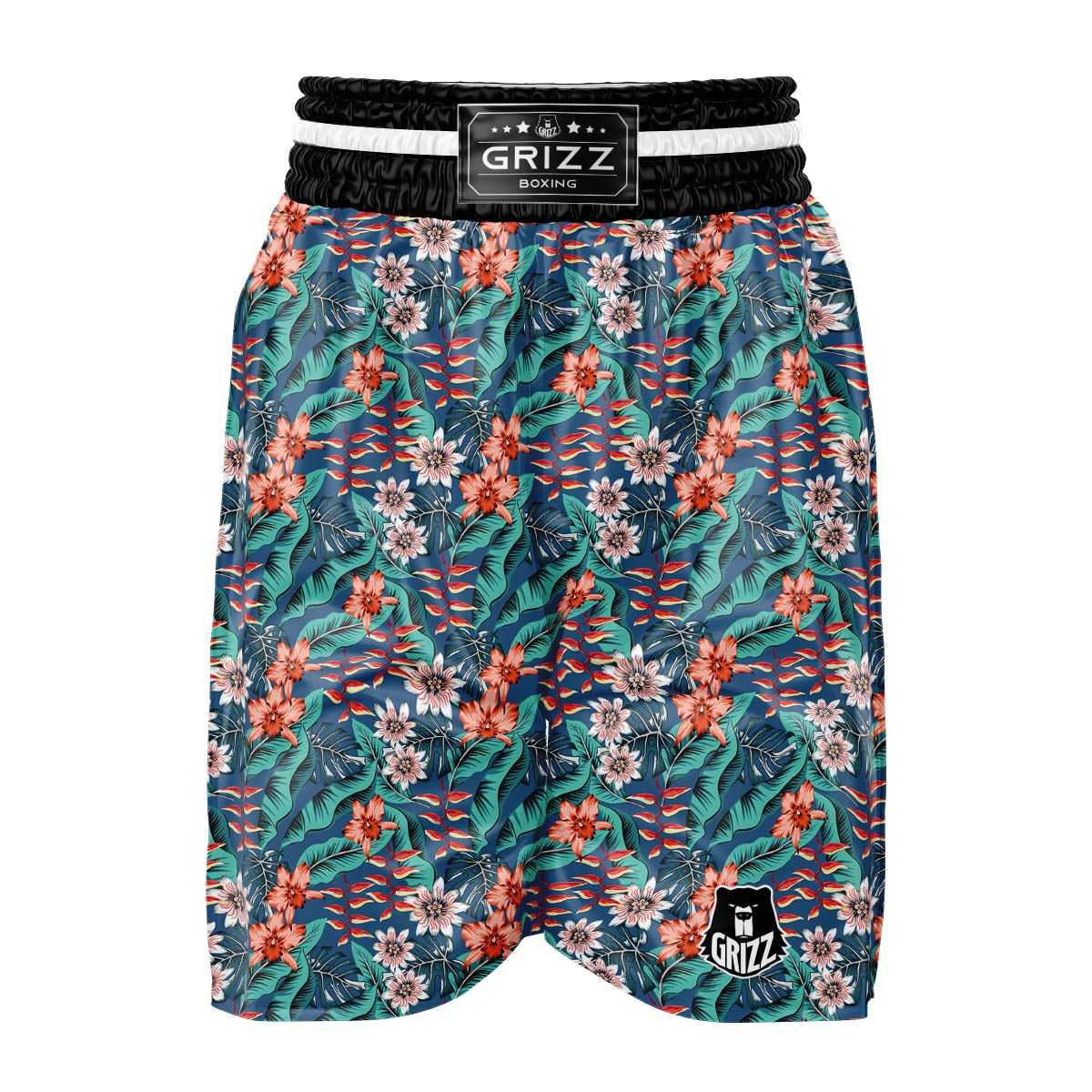 Tropical Leaf Teal Print Pattern Boxing Shorts-grizzshop