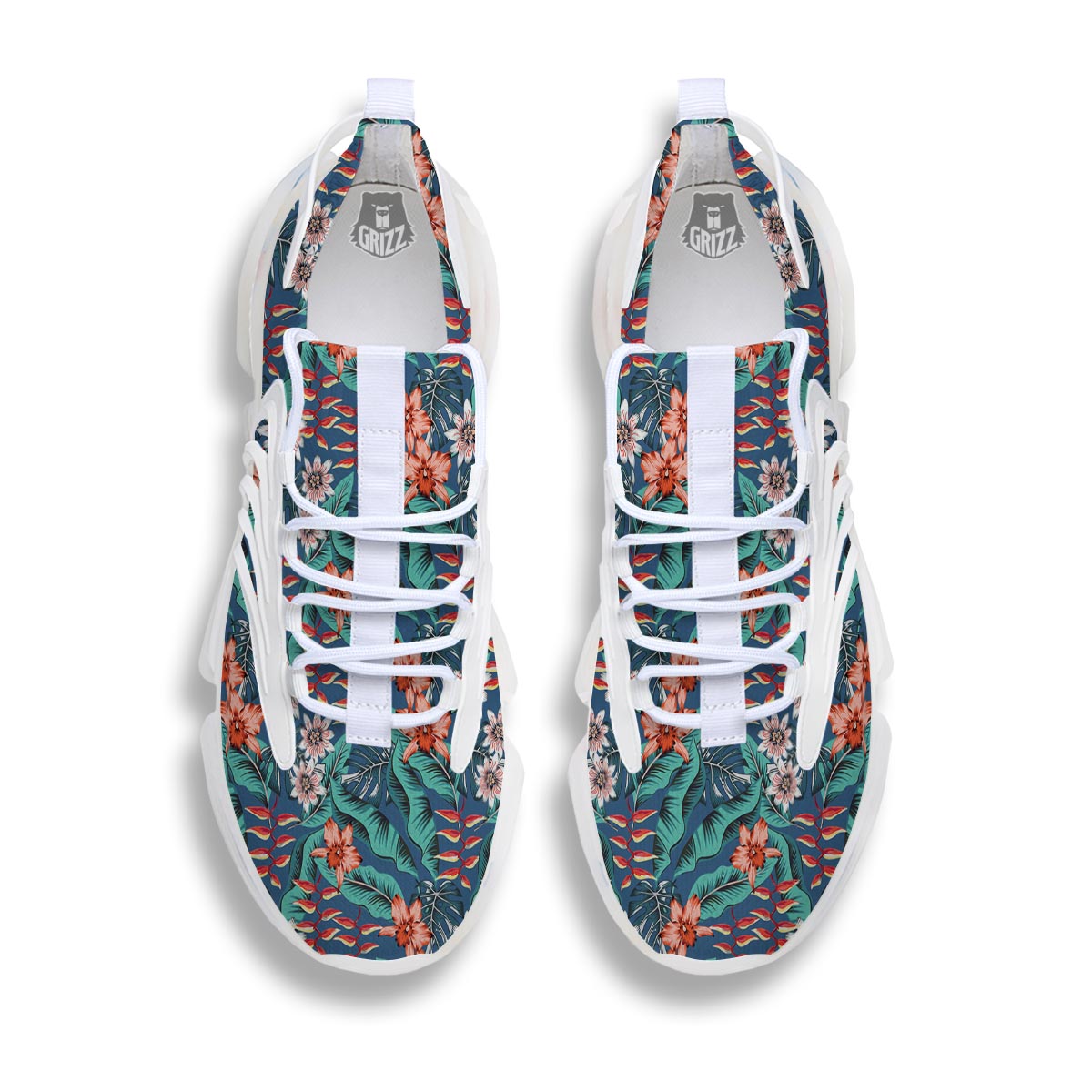 Tropical Leaf Teal Print Pattern White Gym Shoes-grizzshop