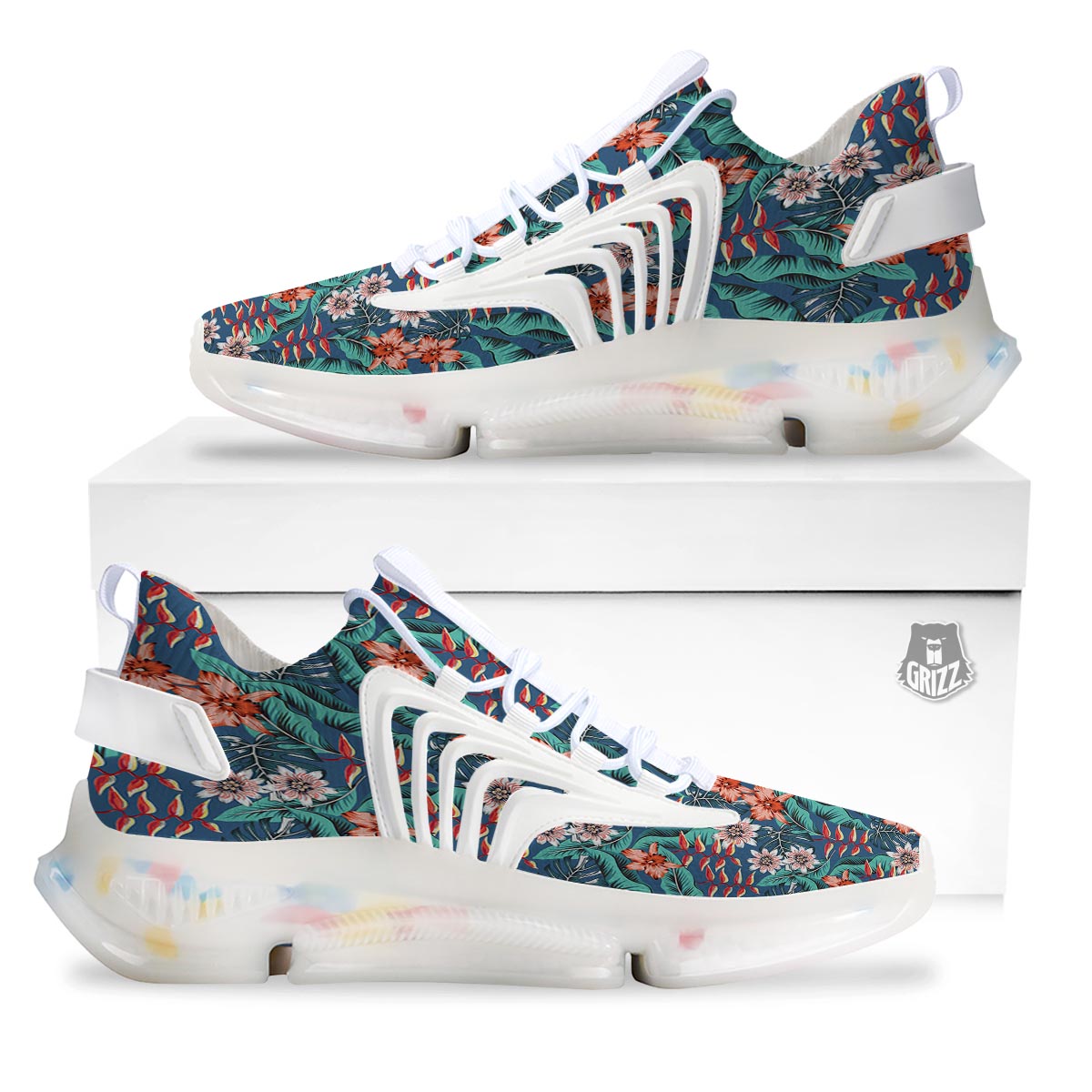 Tropical Leaf Teal Print Pattern White Gym Shoes-grizzshop