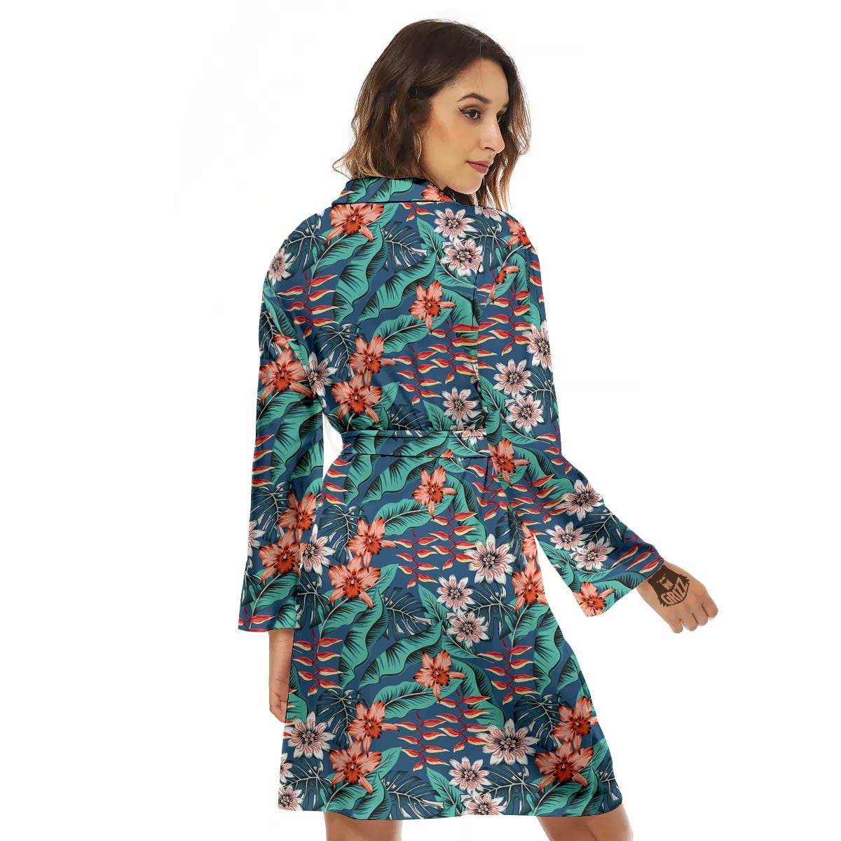 Tropical Leaf Teal Print Pattern Women's Robe-grizzshop