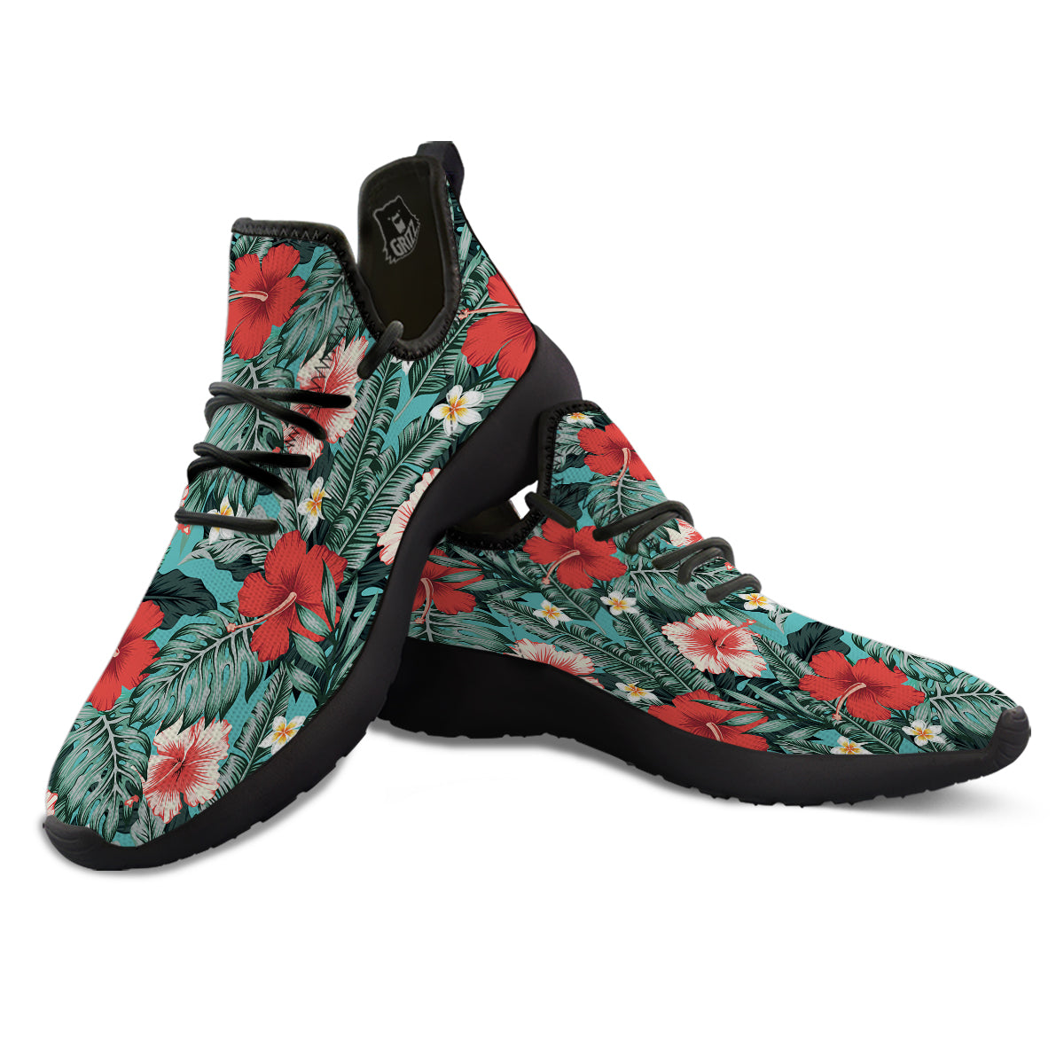 Tropical Leaf Turquoise Print Pattern Black Athletic Shoes-grizzshop