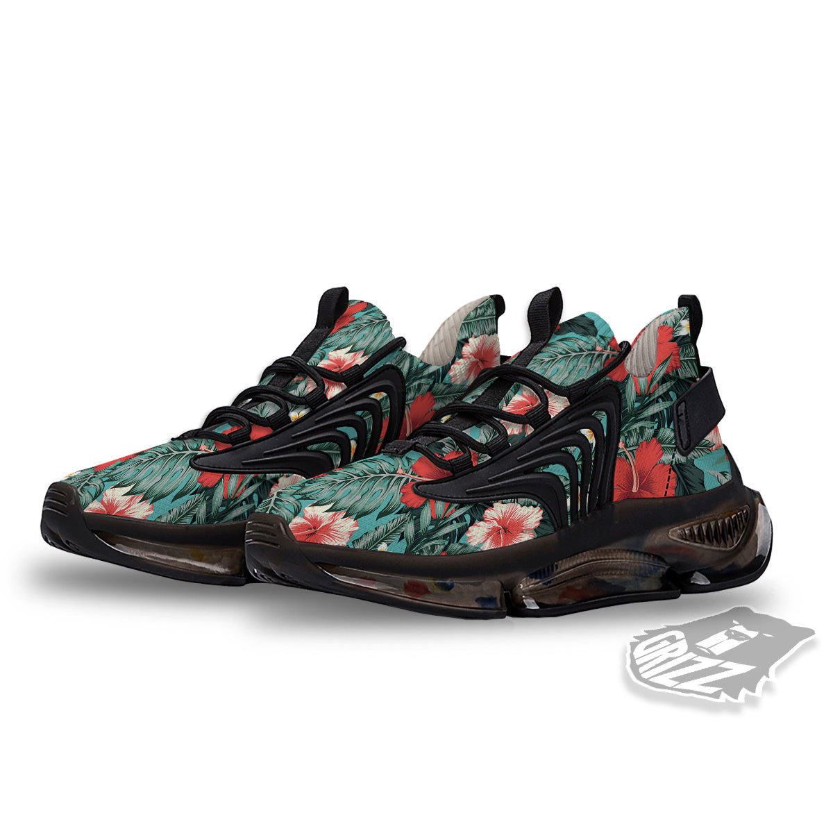 Tropical Leaf Turquoise Print Pattern Black Gym Shoes-grizzshop