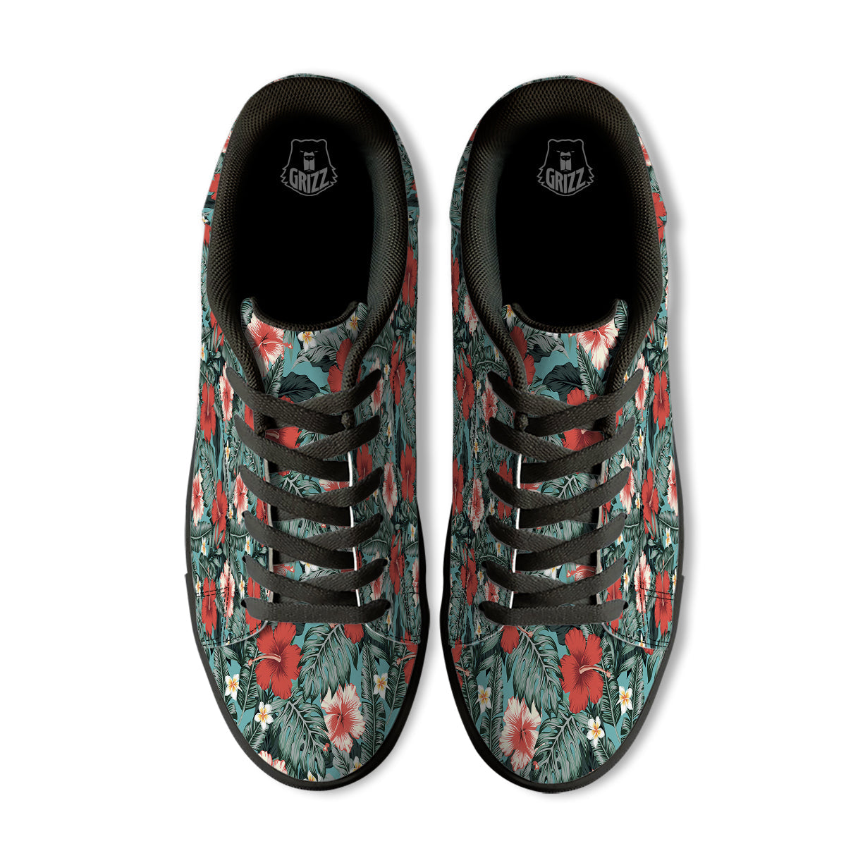 Tropical Leaf Turquoise Print Pattern Black Low Top Sneakers-grizzshop