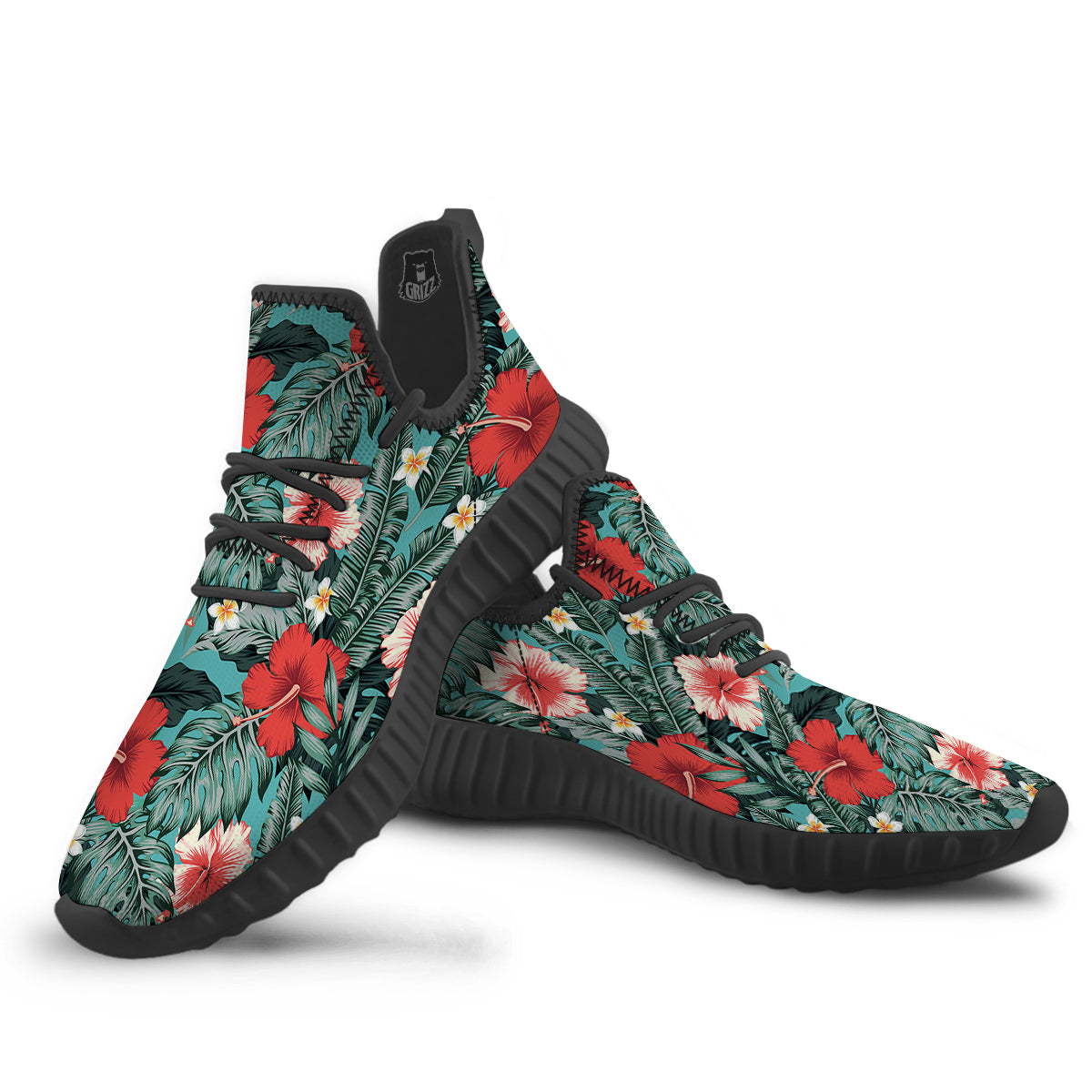 Tropical Leaf Turquoise Print Pattern Black Walking Shoes-grizzshop