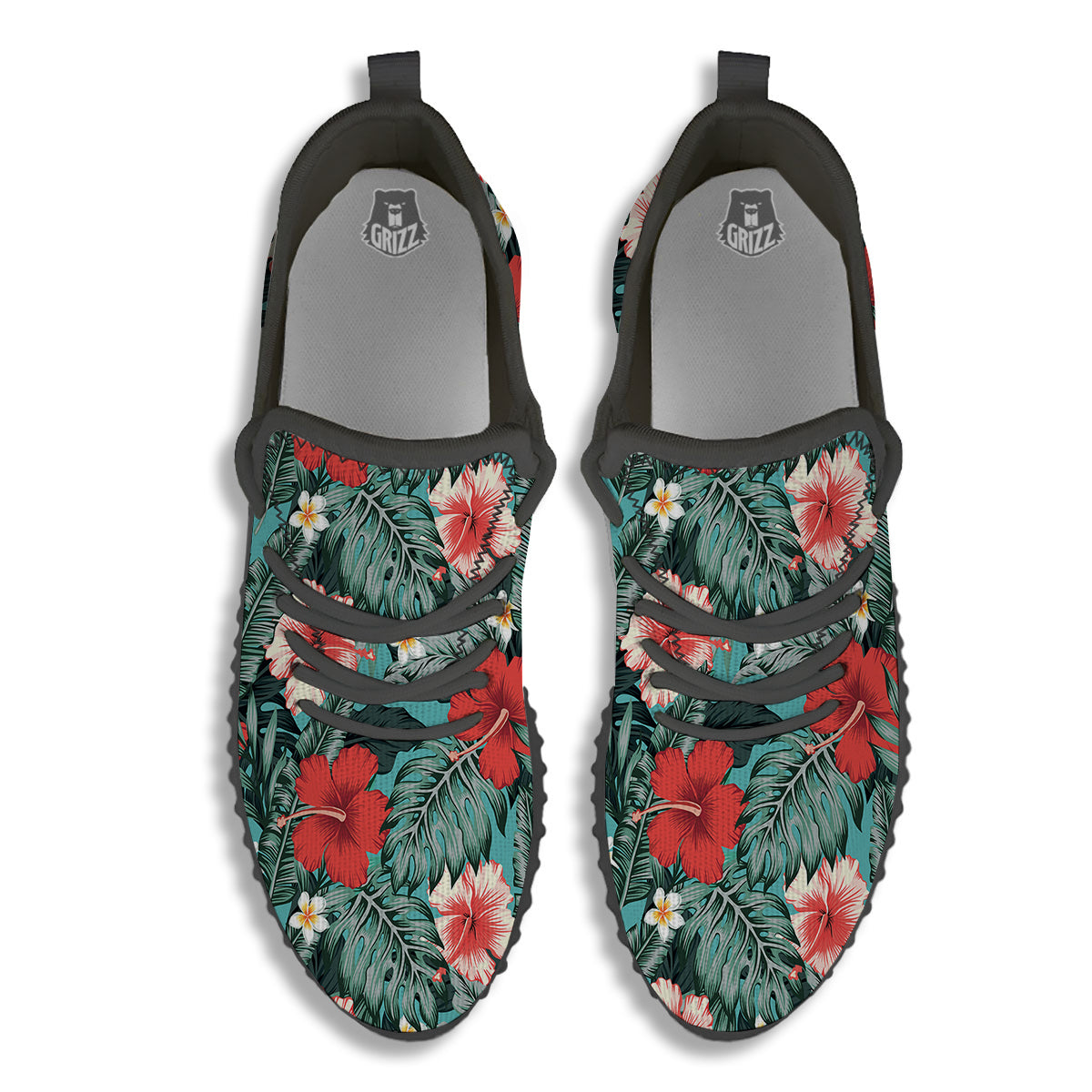 Tropical Leaf Turquoise Print Pattern Black Walking Shoes-grizzshop