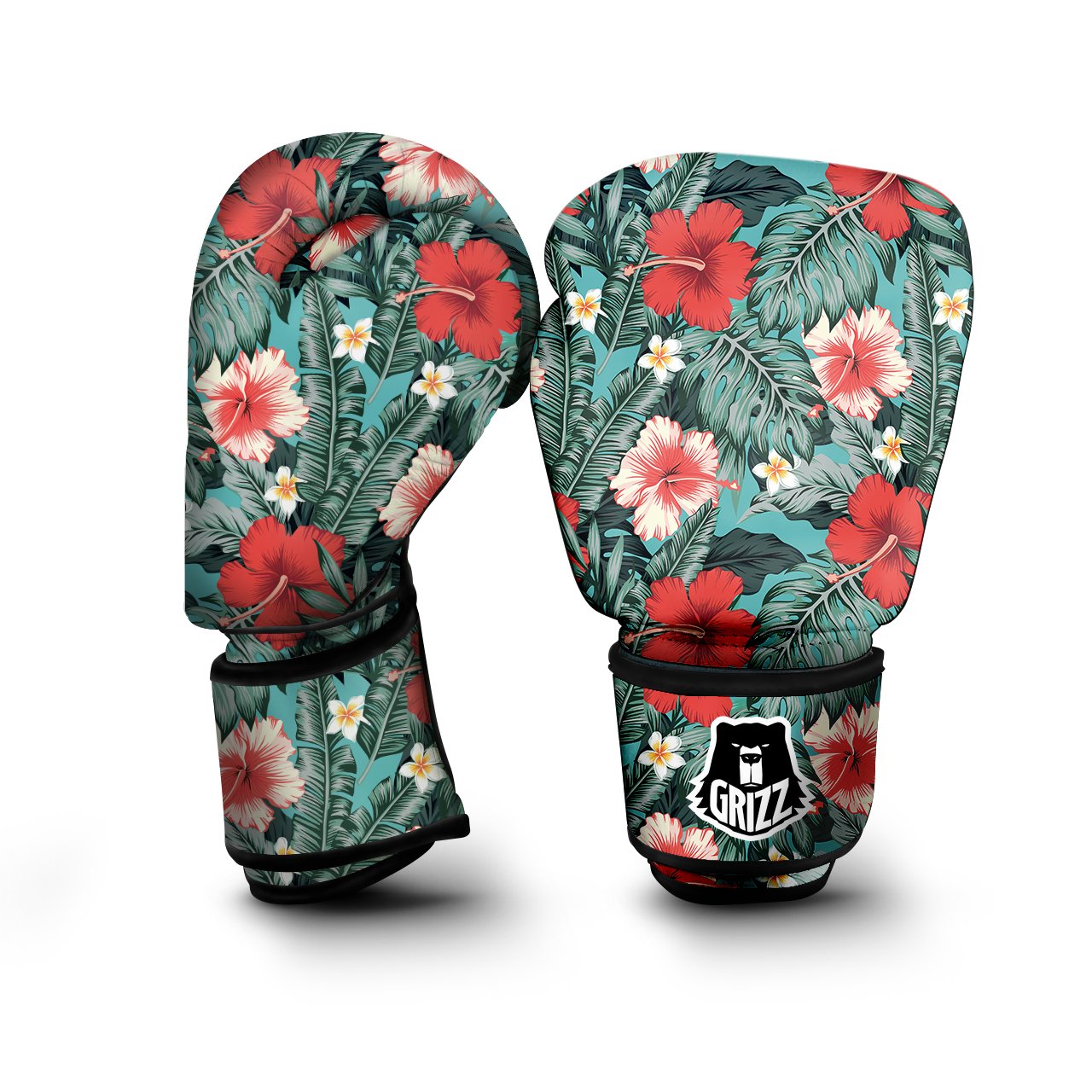 Tropical Leaf Turquoise Print Pattern Boxing Gloves-grizzshop