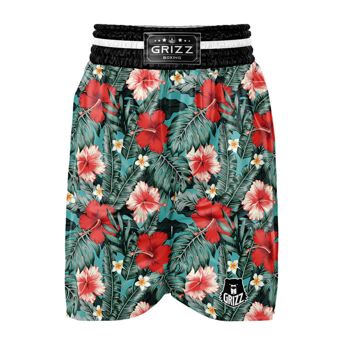 Tropical Leaf Turquoise Print Pattern Boxing Shorts-grizzshop