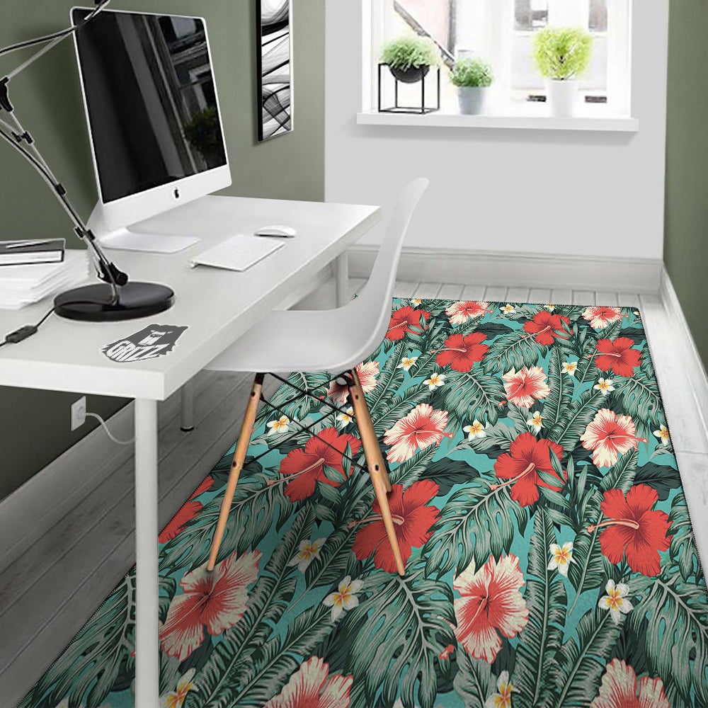 Tropical Leaf Turquoise Print Pattern Floor Mat-grizzshop
