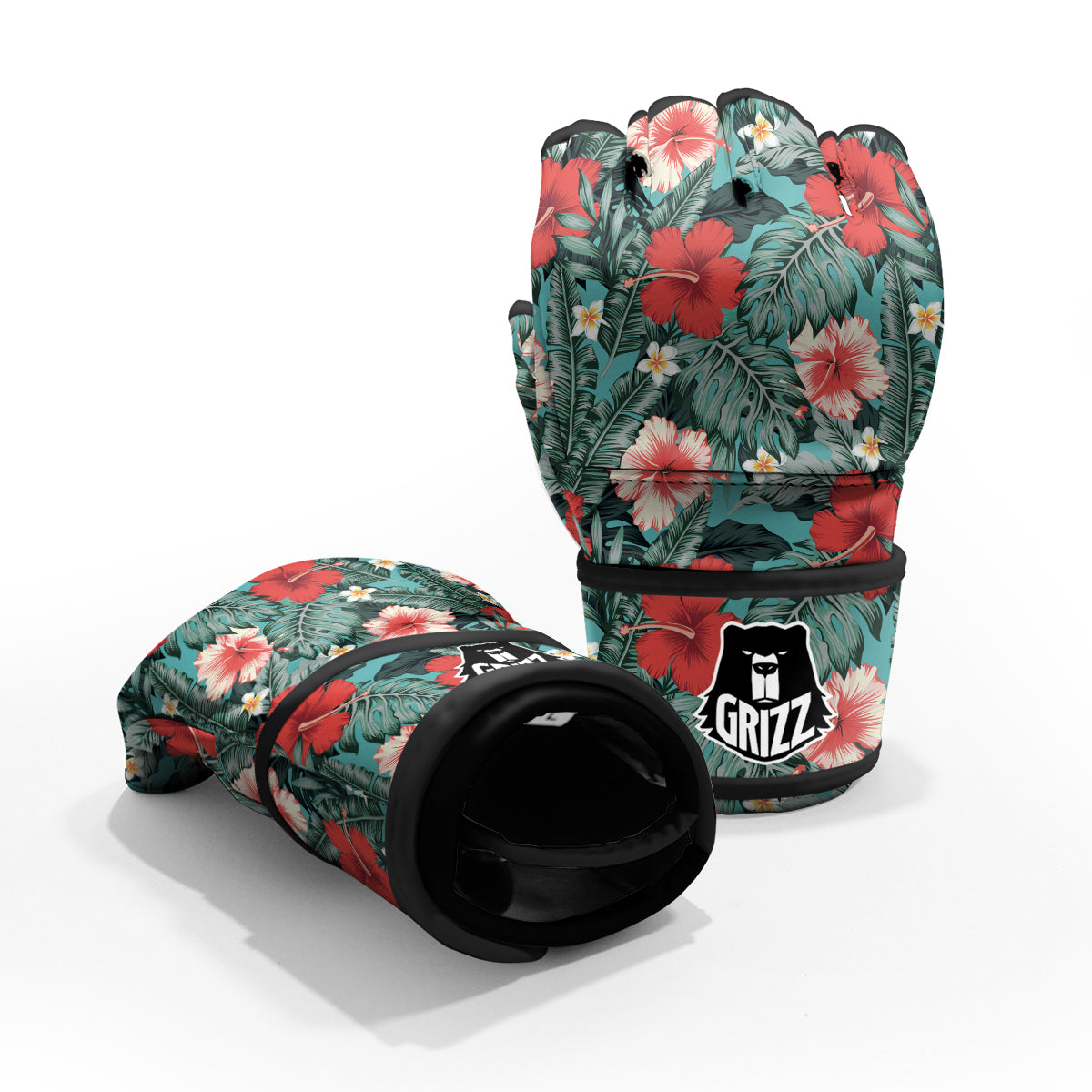 Tropical Leaf Turquoise Print Pattern MMA Gloves-grizzshop