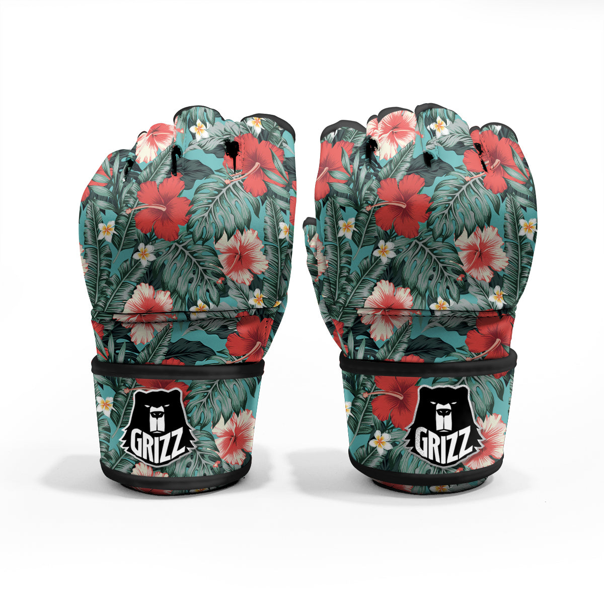 Tropical Leaf Turquoise Print Pattern MMA Gloves-grizzshop