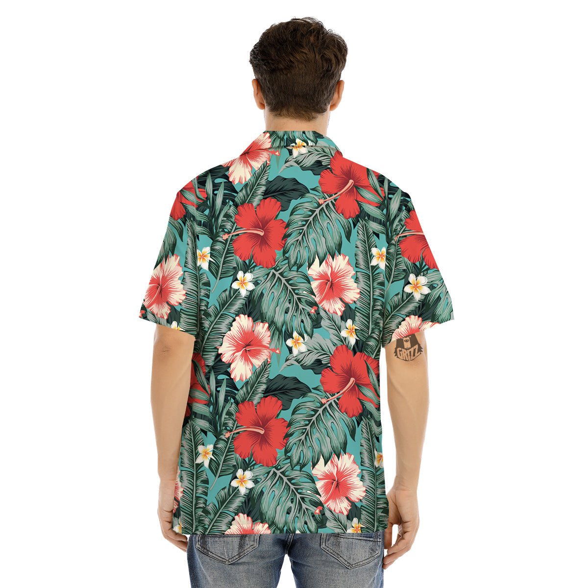 Tropical Leaf Turquoise Print Pattern Men's Hawaiian Shirt-grizzshop