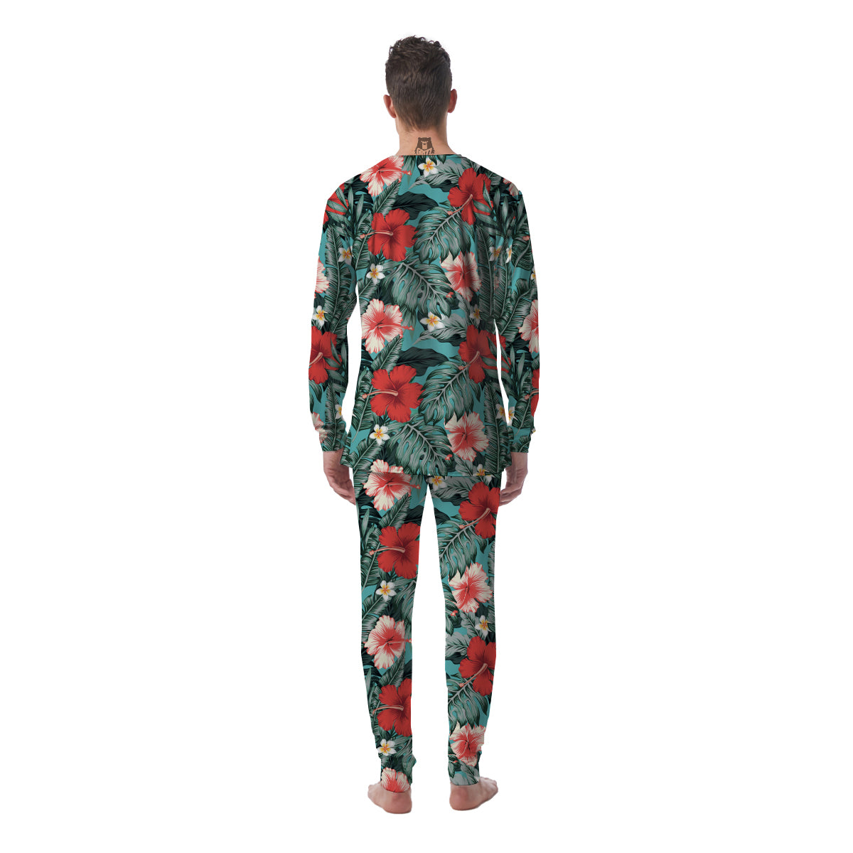Tropical Leaf Turquoise Print Pattern Men's Pajamas-grizzshop