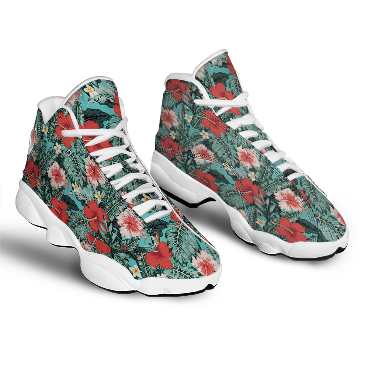 Tropical Leaf Turquoise Print Pattern White Basketball Shoes-grizzshop