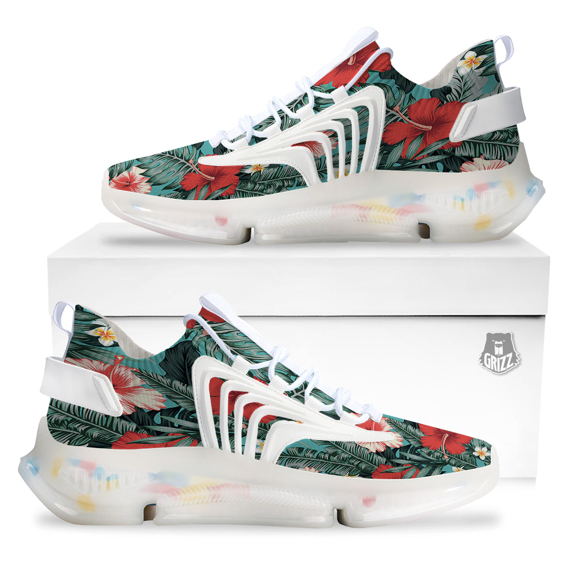 Tropical Leaf Turquoise Print Pattern White Gym Shoes-grizzshop