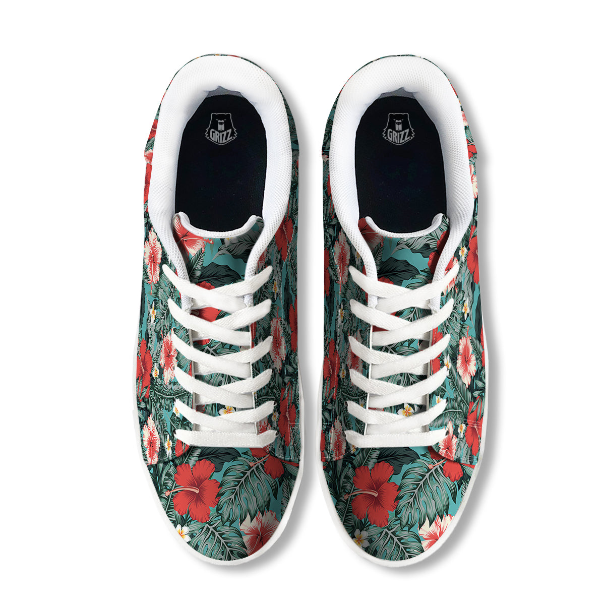 Tropical Leaf Turquoise Print Pattern White Low Top Sneakers-grizzshop