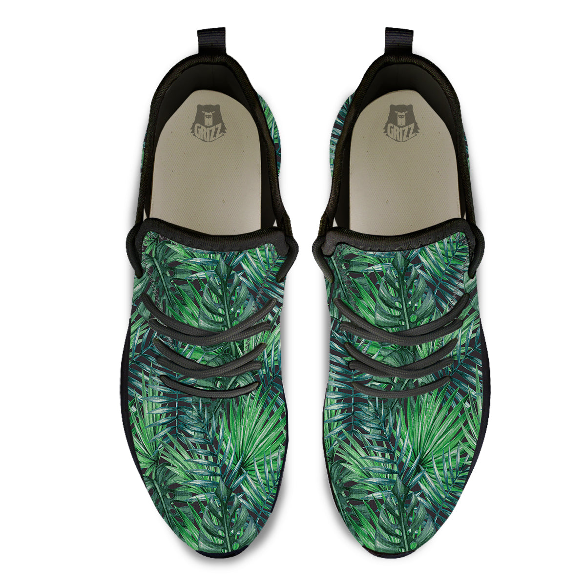 Tropical Leaf Watercolor Print Pattern Black Athletic Shoes-grizzshop