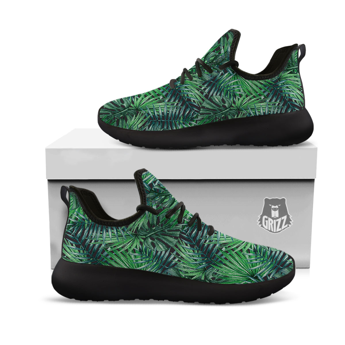 Tropical Leaf Watercolor Print Pattern Black Athletic Shoes-grizzshop