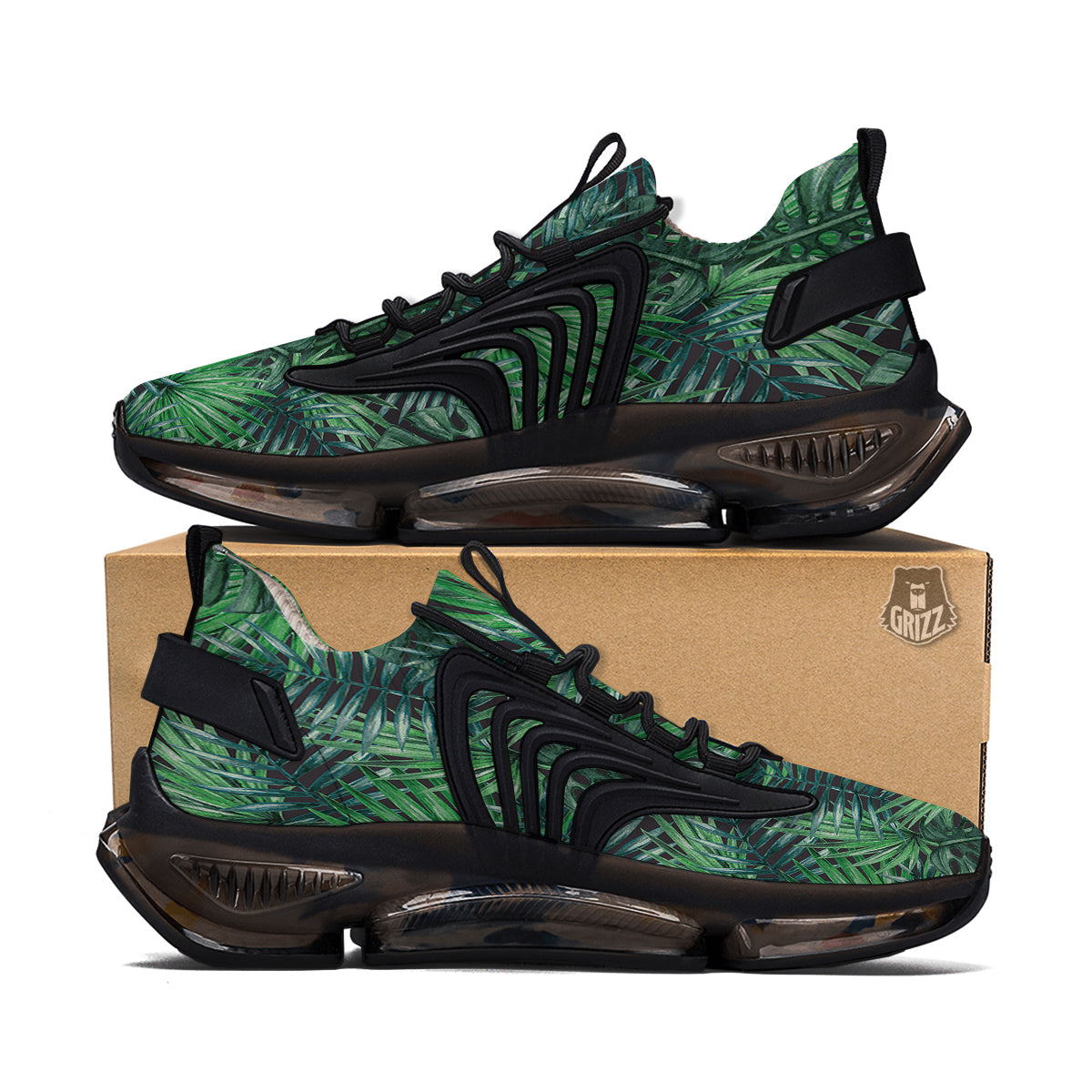 Tropical Leaf Watercolor Print Pattern Black Gym Shoes-grizzshop