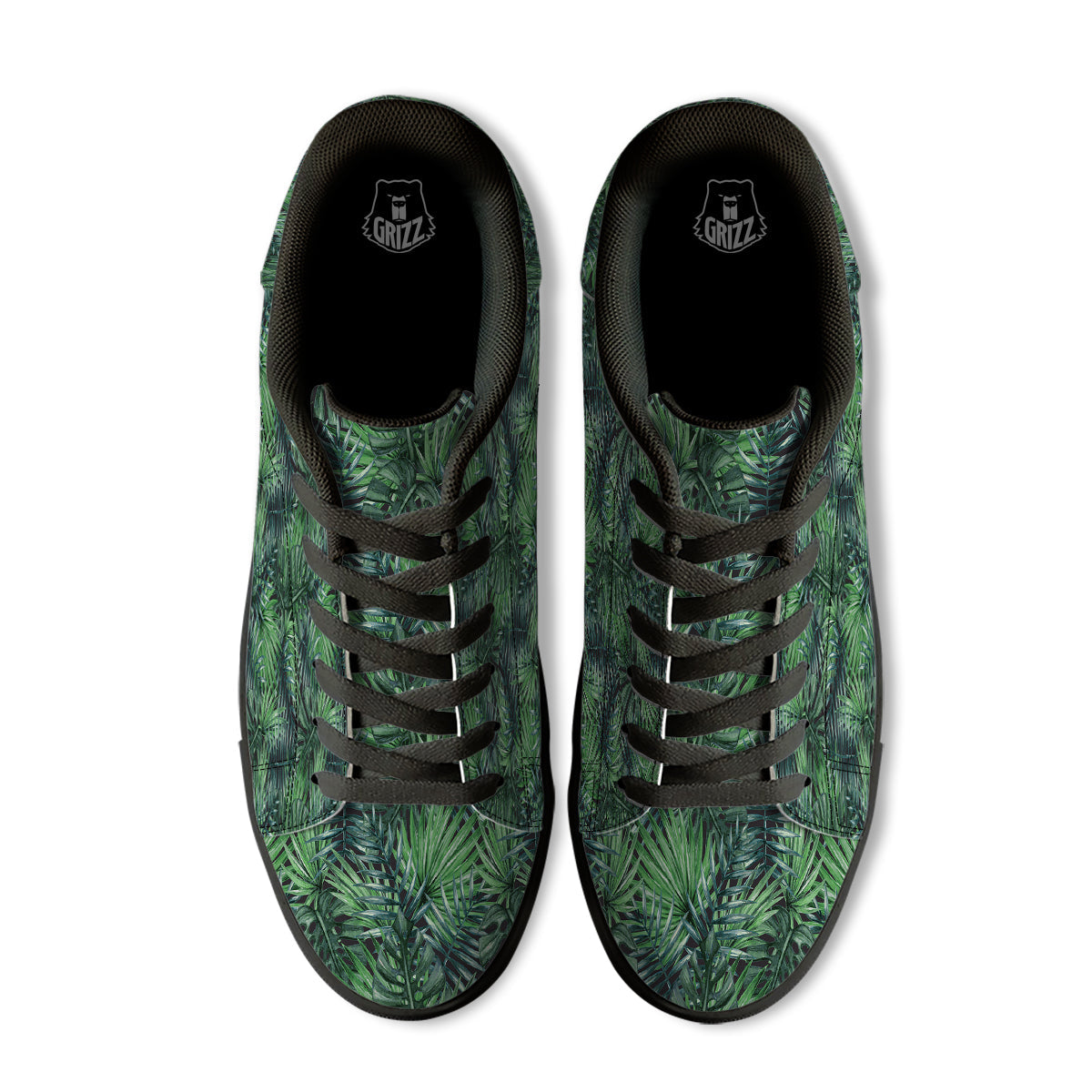 Tropical Leaf Watercolor Print Pattern Black Low Top Sneakers-grizzshop