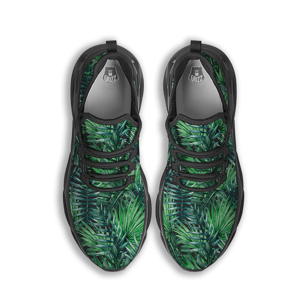 Tropical Leaf Watercolor Print Pattern Black Running Shoes-grizzshop