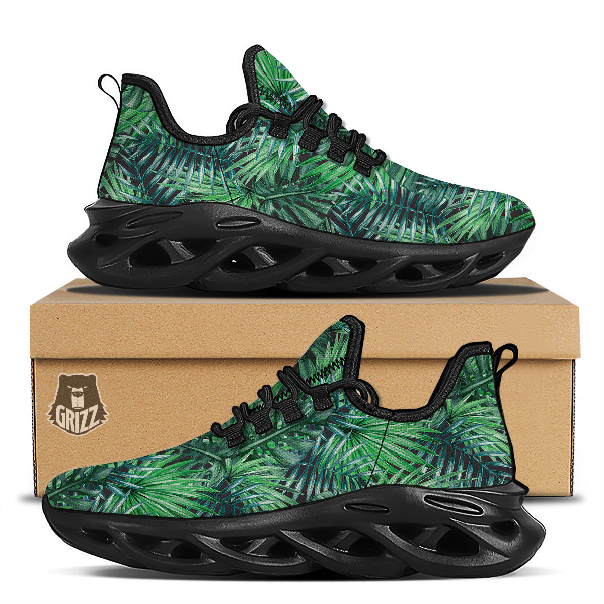 Tropical Leaf Watercolor Print Pattern Black Running Shoes-grizzshop