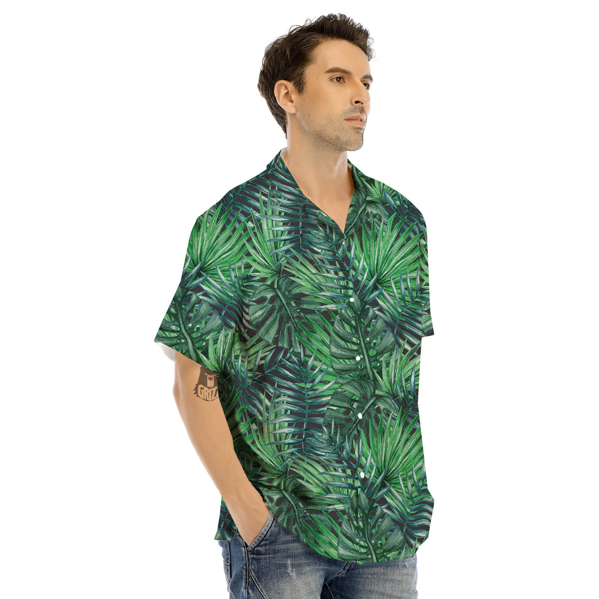 Tropical Leaf Watercolor Print Pattern Men's Hawaiian Shirt-grizzshop