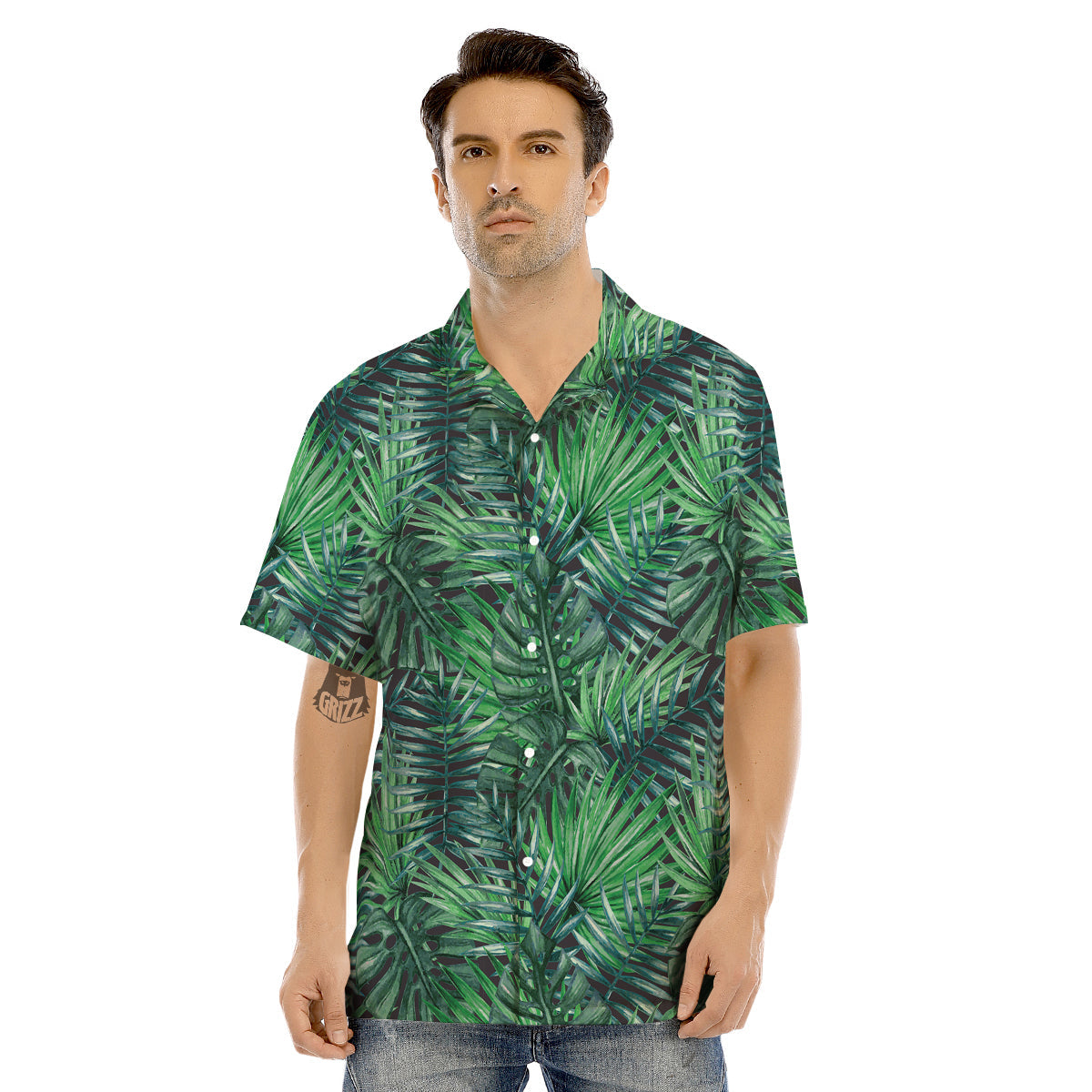 Tropical Leaf Watercolor Print Pattern Men's Hawaiian Shirt-grizzshop