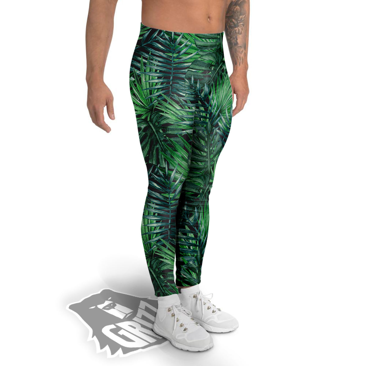 Tropical Leaf Watercolor Print Pattern Men's Leggings-grizzshop