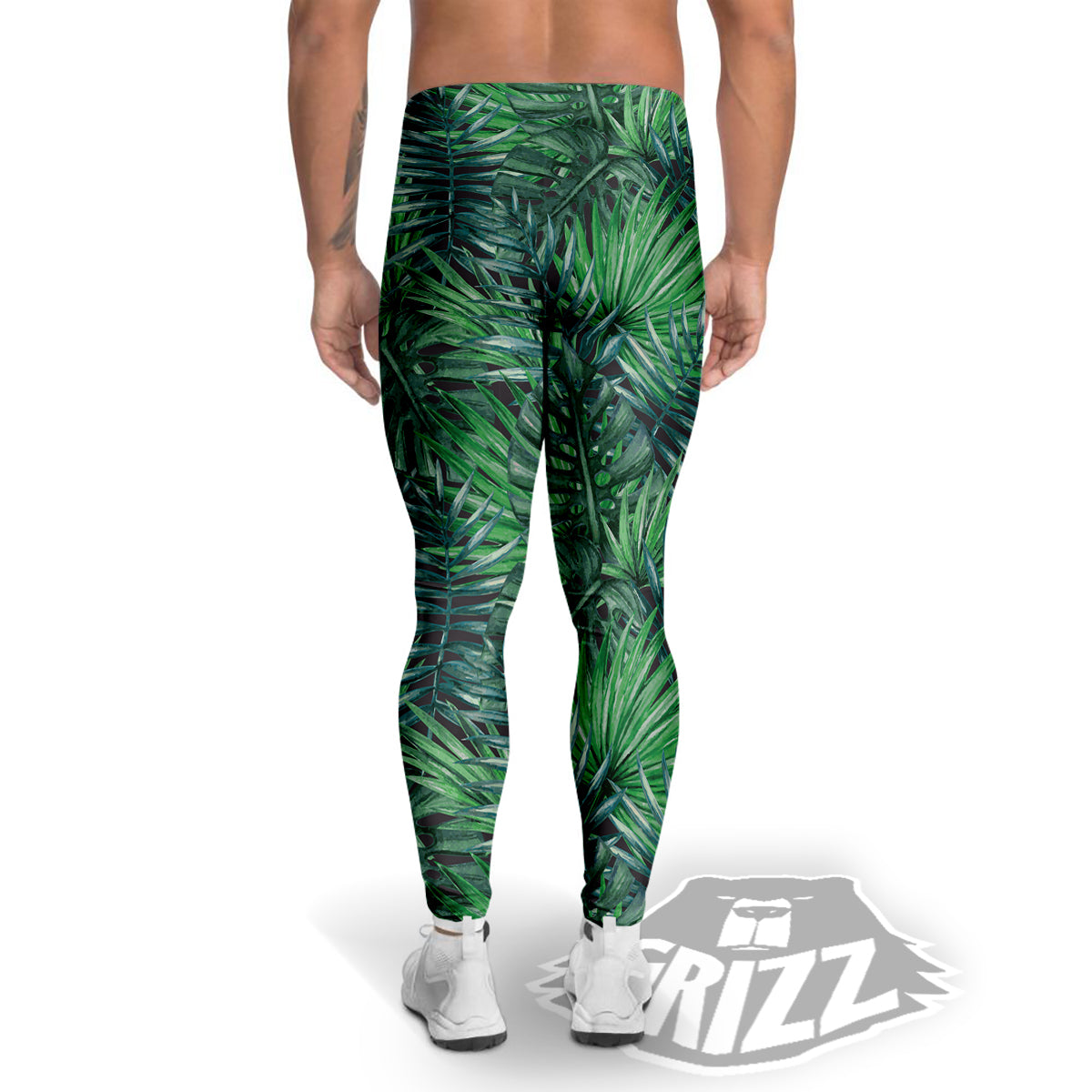 Tropical Leaf Watercolor Print Pattern Men's Leggings-grizzshop
