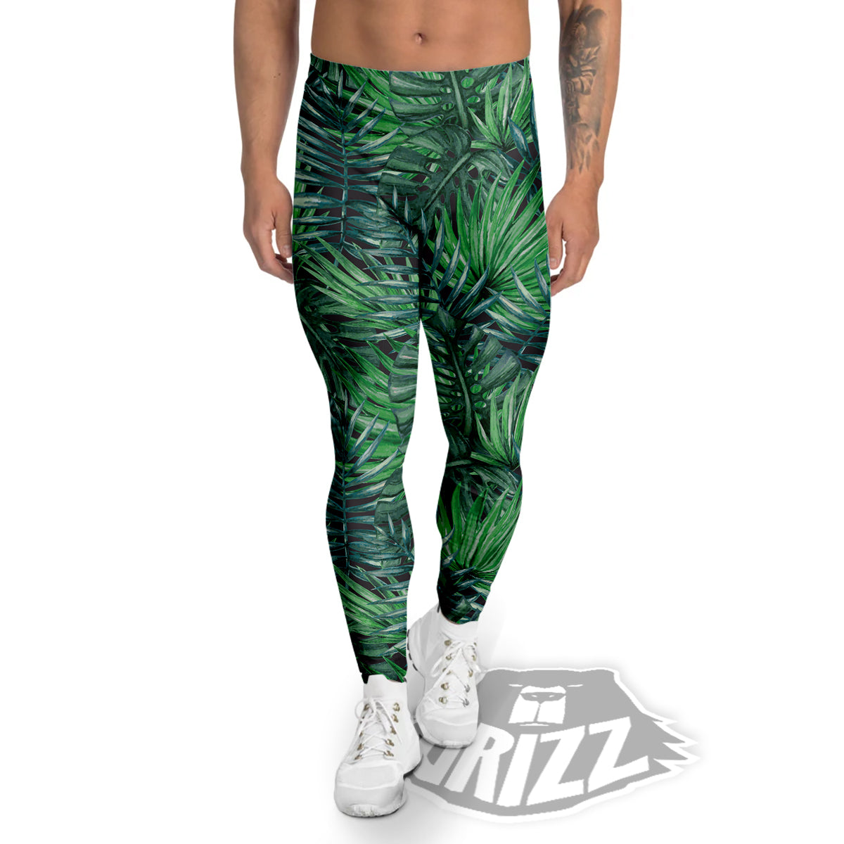 Tropical Leaf Watercolor Print Pattern Men's Leggings-grizzshop