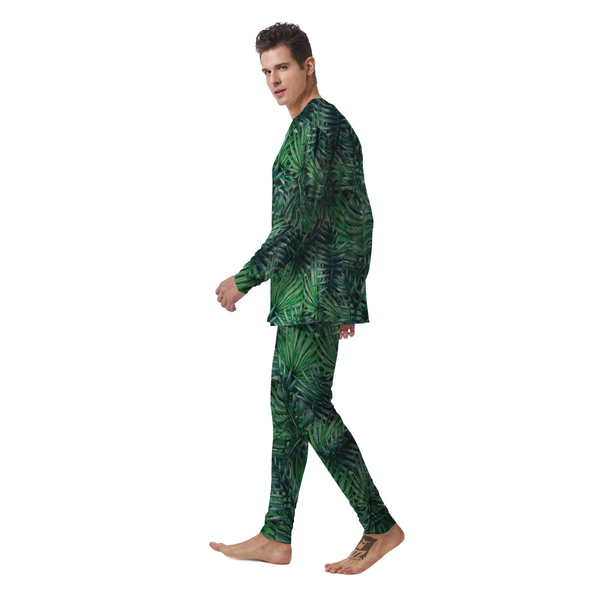 Tropical Leaf Watercolor Print Pattern Men's Pajamas-grizzshop