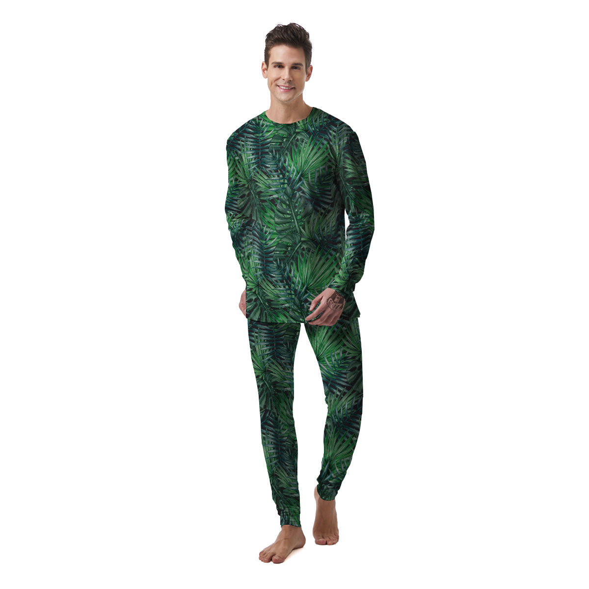 Tropical Leaf Watercolor Print Pattern Men's Pajamas-grizzshop