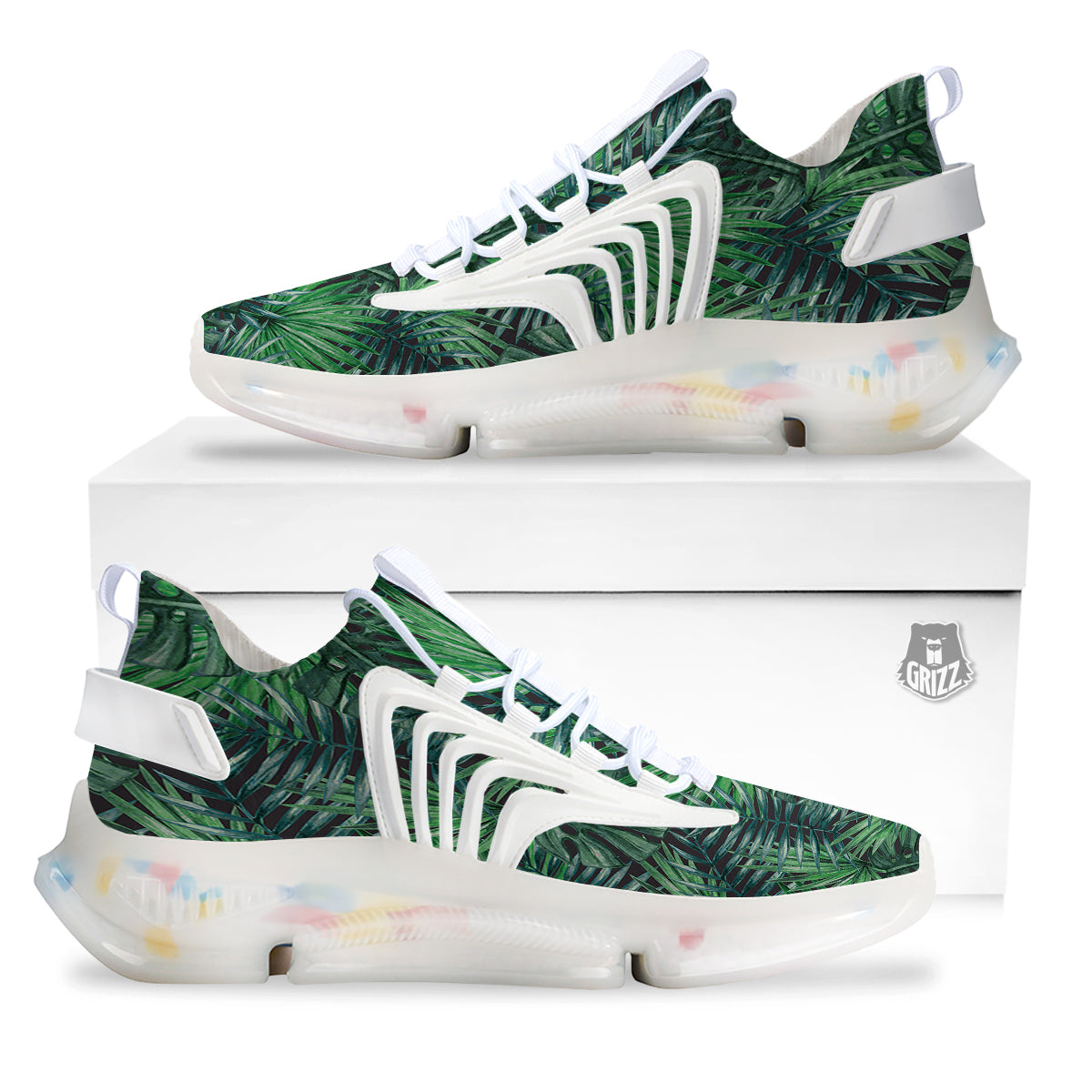 Tropical Leaf Watercolor Print Pattern White Gym Shoes-grizzshop