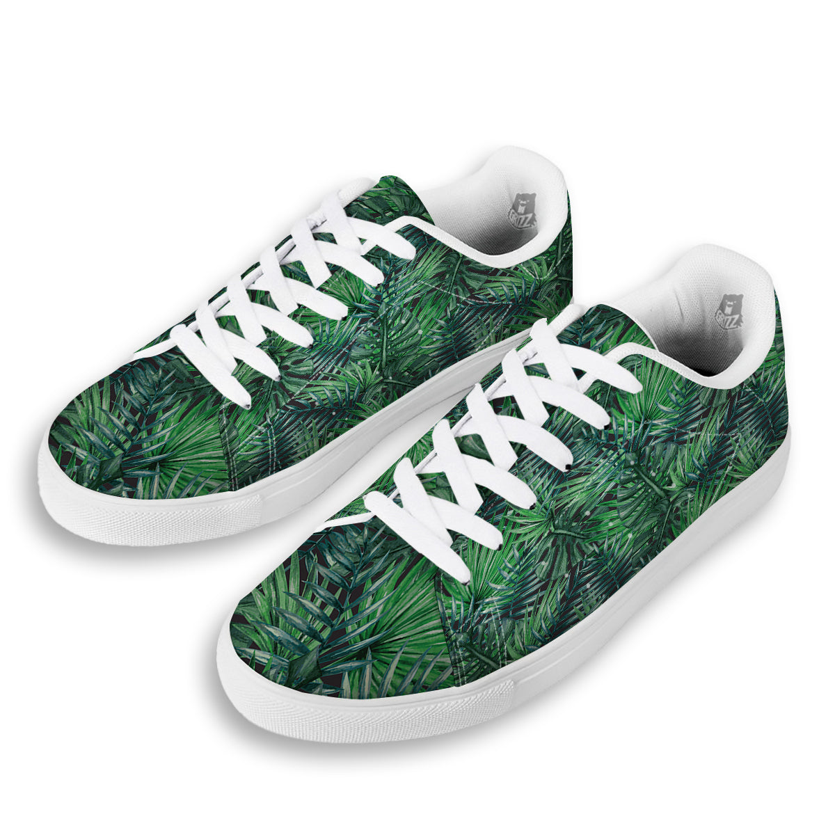 Tropical Leaf Watercolor Print Pattern White Low Top Sneakers-grizzshop