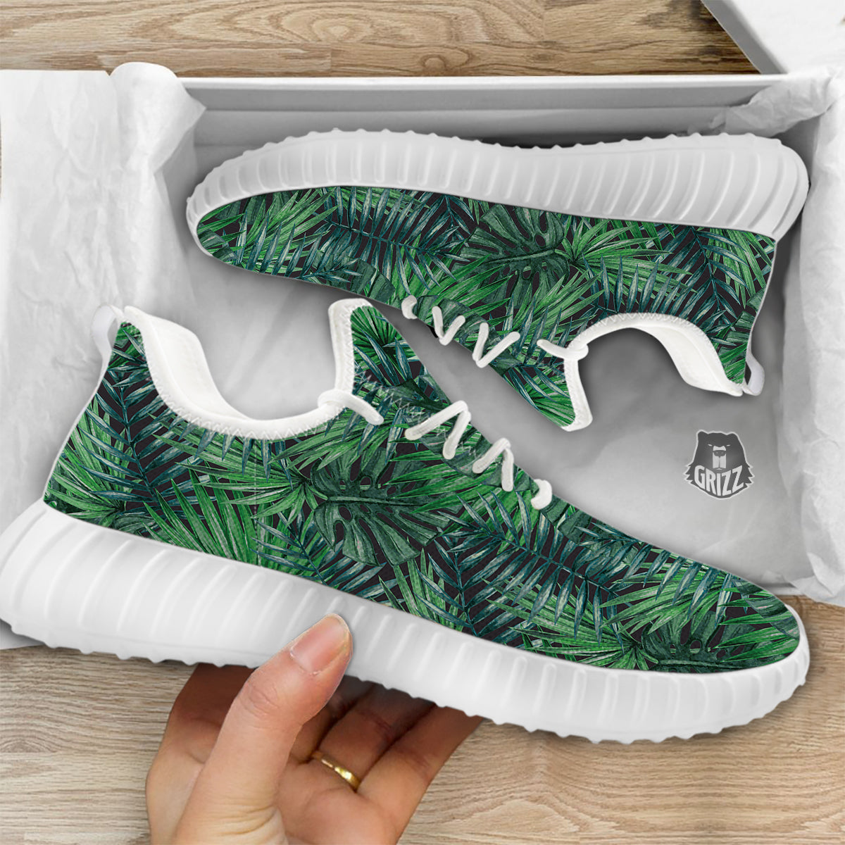 Tropical Leaf Watercolor Print Pattern White Walking Shoes-grizzshop