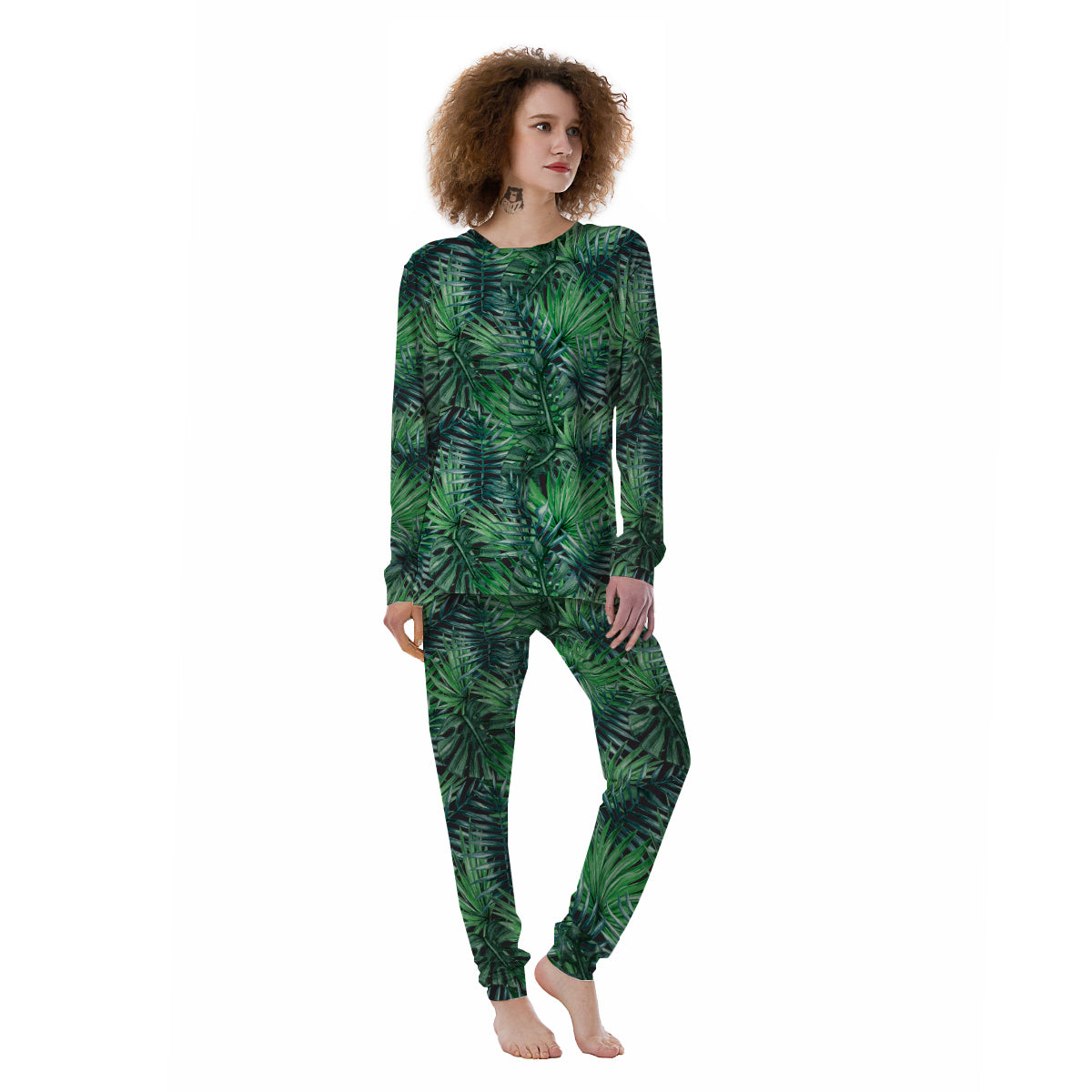 Tropical Leaf Watercolor Print Pattern Women's Pajamas-grizzshop