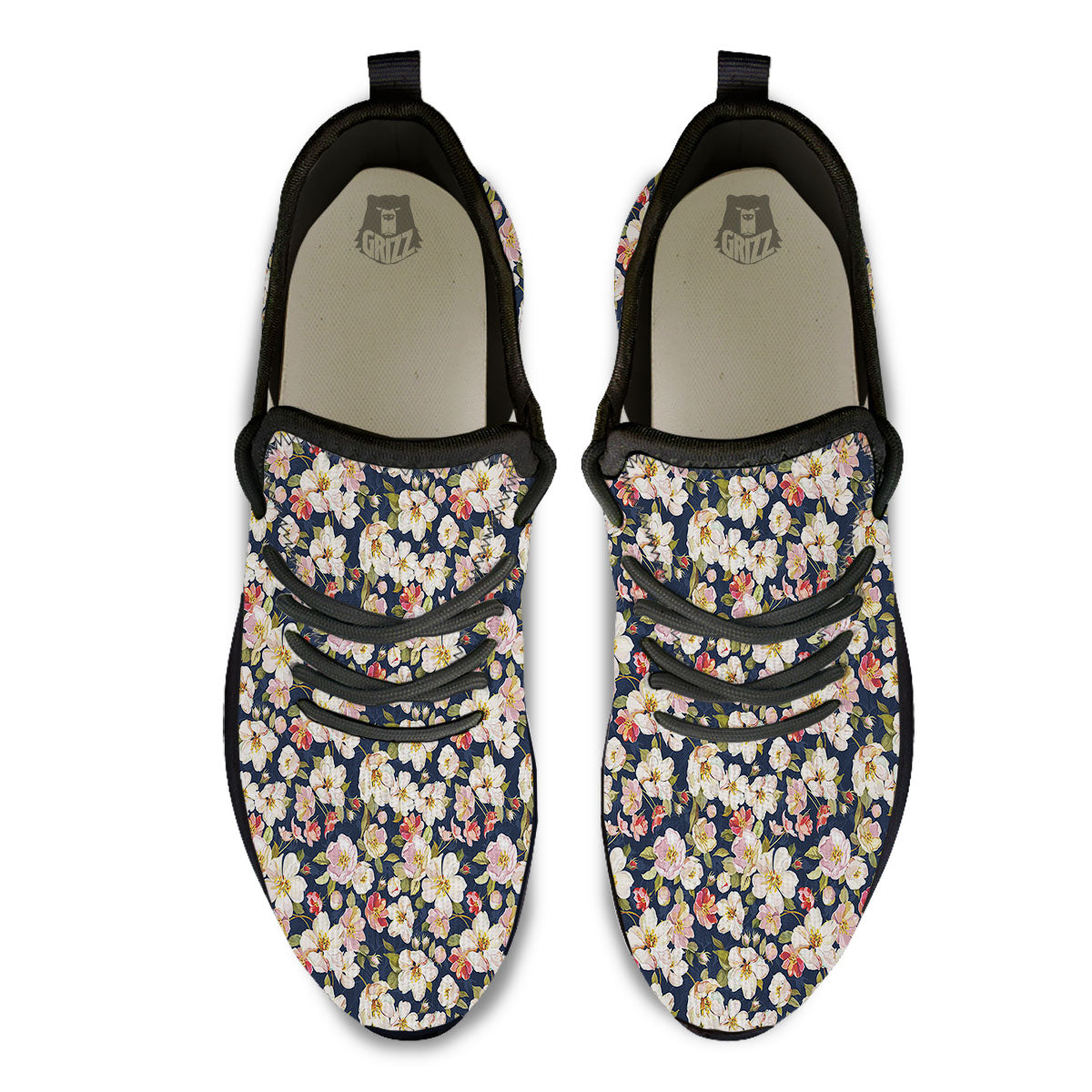 Tropical Leaves Blossom Print Pattern Black Athletic Shoes-grizzshop